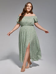 Plus Sage Green Floral Off-Shoulder Maxi Dress