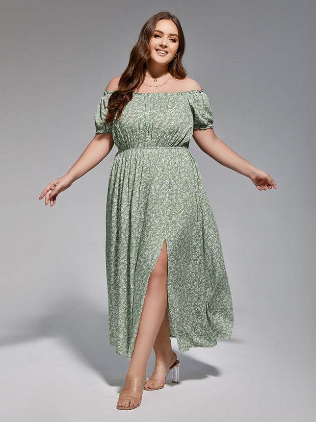 Plus Sage Green Floral Off-Shoulder Maxi Dress