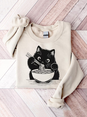 Vintage Noodle Cat Pattern Print Ladies Sweatshirt