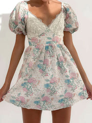 Lace puff sleeve dress