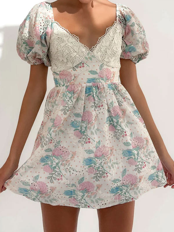 Lace puff sleeve dress