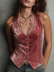 Vintage Romantic Velvet Button Vest