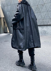 New oversized long jackets winter coats black zippered wool overcoat