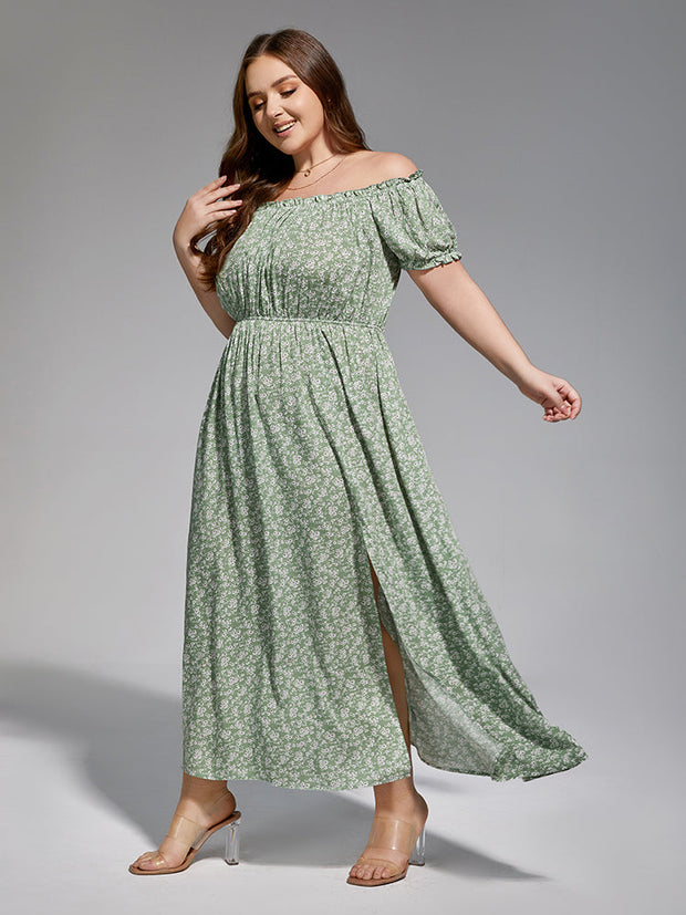 Plus Sage Green Floral Off-Shoulder Maxi Dress