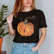 Oil Painting Pumpkin Printed Women's T-shirt