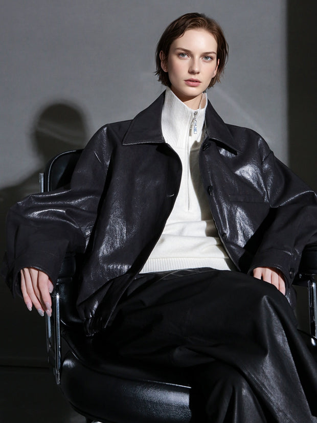 Motorcycle Style Leather Jacket for Women – Bold Lambskin Leather with Notched Collar, Chic and Gender-Neutral Outerwear