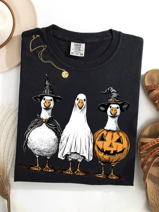 Boo Ghost Halloween Goose  Retro T-shirt