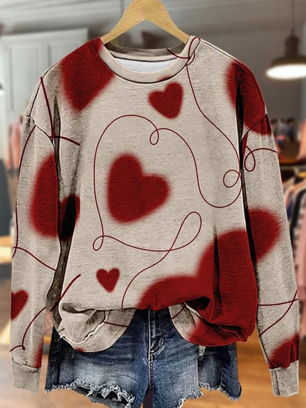 Chic Heart Print Long Sleeve Casual Top