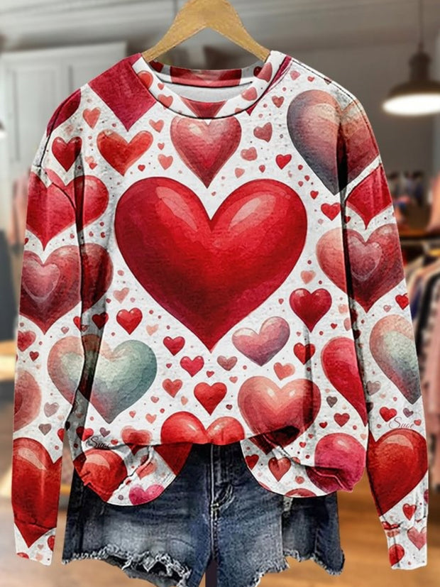 Valentine's Day Heart Print Long Sleeve Casual Top