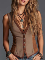 Vintage Bohemian Patchwork Suede Vest