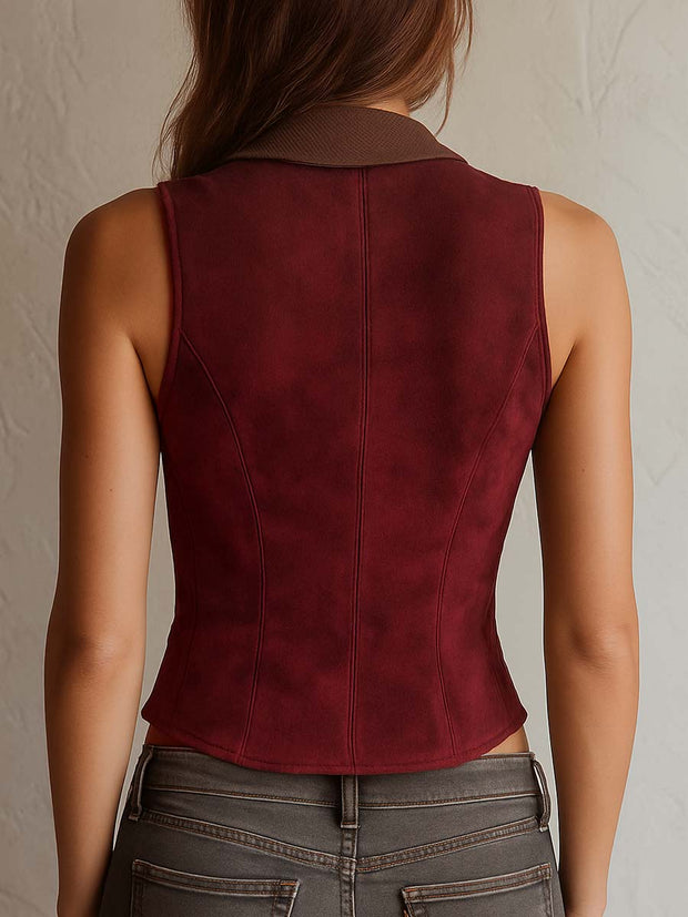 Ruby Micro-Suede Shawl-Collar Button Vest
