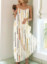 Vintage Beads Printed Long Neckline Pleated Nightgown
