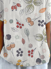 Women's Print Casual Cotton And Linen Short Sleeve Shirt