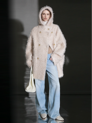 Cloud Plush Hooded Mohair Wool Coat for Women – Double-Faced Teddy Textured Wool Overcoat, Soft and Warm Winter Outerwear