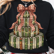Christmas Book Tree Printed Long Sleeve Casual Top