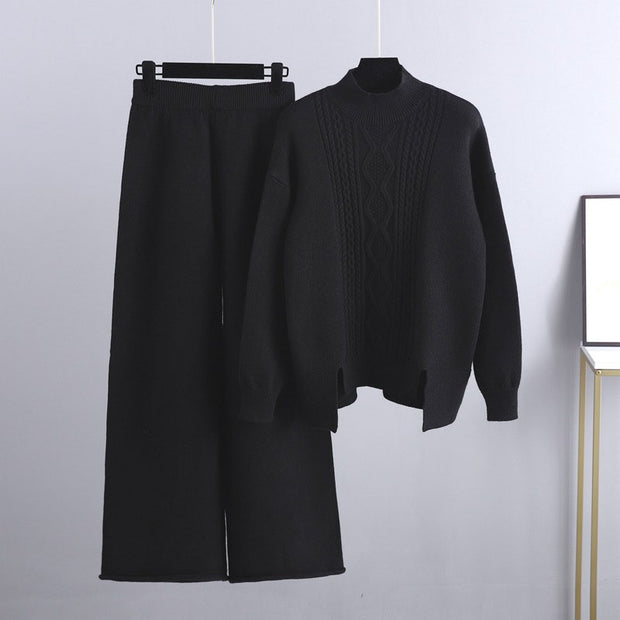 Loose Turtleneck Sweater and Wide-leg Pants Two-pieces Set