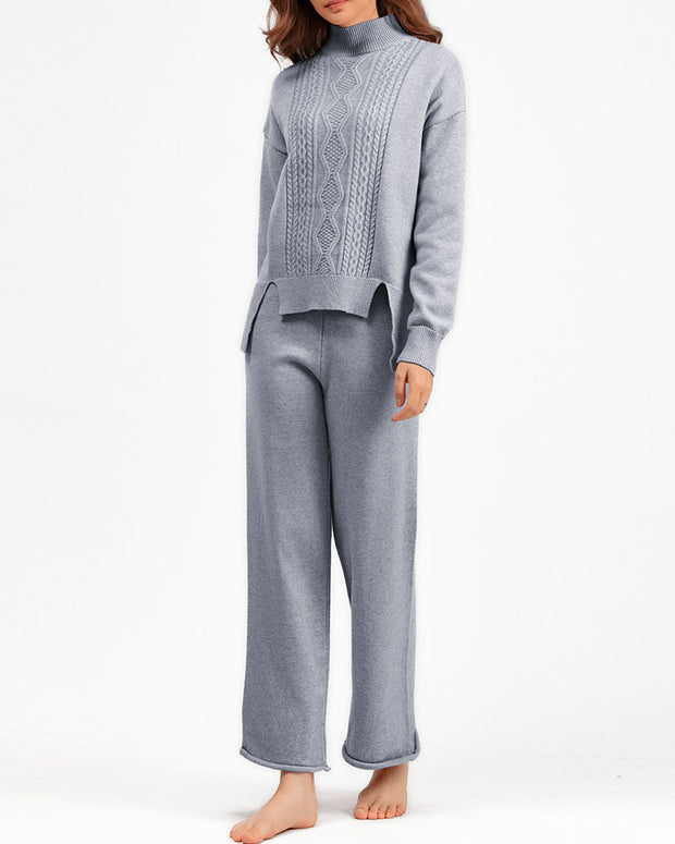 Loose Turtleneck Sweater and Wide-leg Pants Two-pieces Set