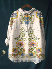 Women's Vintage Flower Print Casual Cotton And Linen Shirt