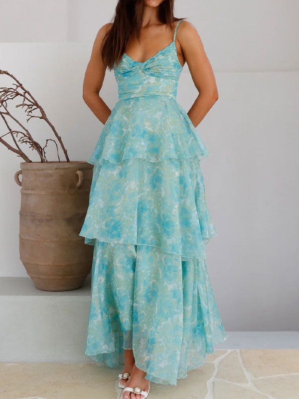 V neck floral maxi dress