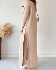 Chic extended length slit knitted two-piece set