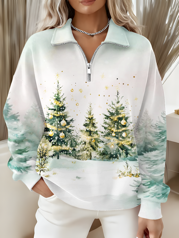 Women's Christmas Trees Long Sleeve Zipper Sweatshirt