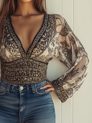 Printed V-neck Bohemian Gorgeous Long Sleeve Shirt