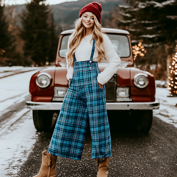 Women's Christmas Clothing Plaid Casual Jumpsuit