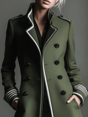 Tailored Double-Breasted White Piping Detail Coat