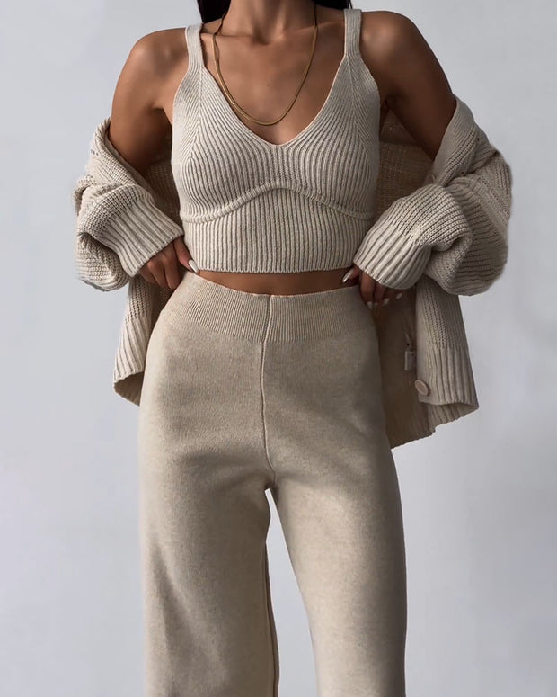 Chic V-neck knitted three-piece set