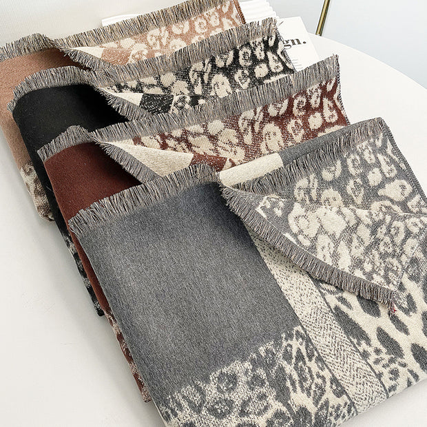 Colorblock Leopard Print Thick Warm Temperament Shawl Scarf