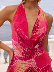 Cowl neck floral irregular dress