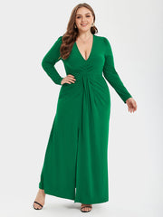 V-Neck Ruched Split Thigh Party Maxi Dress