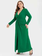 V-Neck Ruched Split Thigh Party Maxi Dress