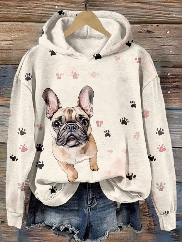 Cute French Bulldog Paws Print Cozy Hoodie