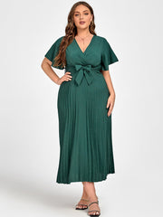 Plus Green Ruffle Sleeve Wrap Midi Dress