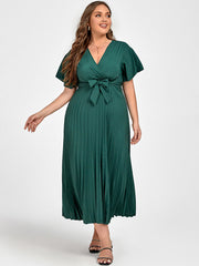 Plus Green Ruffle Sleeve Wrap Midi Dress