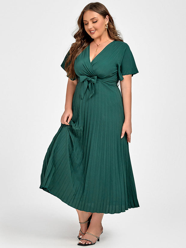 Plus Green Ruffle Sleeve Wrap Midi Dress