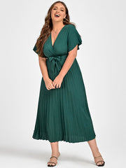 Plus Green Ruffle Sleeve Wrap Midi Dress