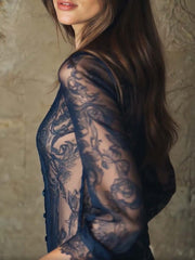 Romantic Paisley Print Lace Trim Sheer Shirt