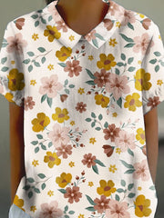 Women's Floral Print Casual Cotton And Linen Shirt