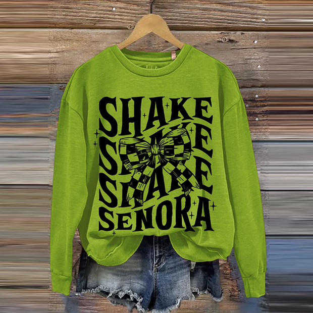 Shake Shake Shake Senora Bow Tie Halloween Art Printed Casual Sweatshirt