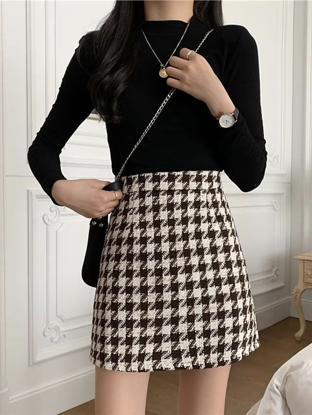 Autumn And Retro Winter Elegant Plaid Skirt