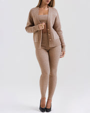 Chic V-neck cardigan + slim-fitting trousers knitted two-piece set