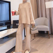 Casual Sweater Wide Leg Pants Two Pieces Set