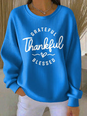 Women's Casual Vintage Grateful Thankful Blessed Textured Sweatshirt