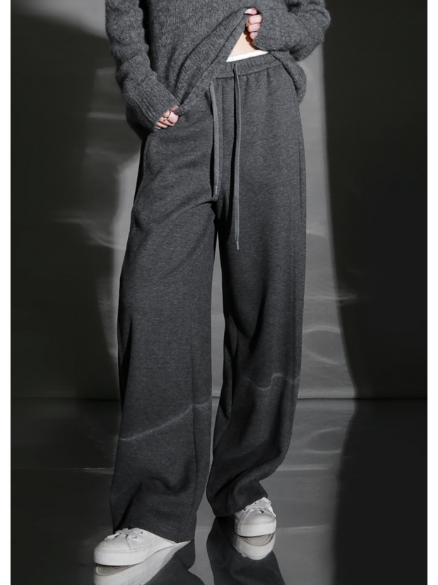 Wool Blend Drawstring Wide-Leg Pants – Color Block Casual Trousers for Women, Trendy Relaxed Fit Banana Pants for Autumn/Winter