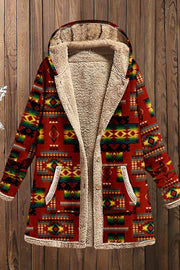 Wearshes Casual Long Sleeve Western Print Hooded Coat