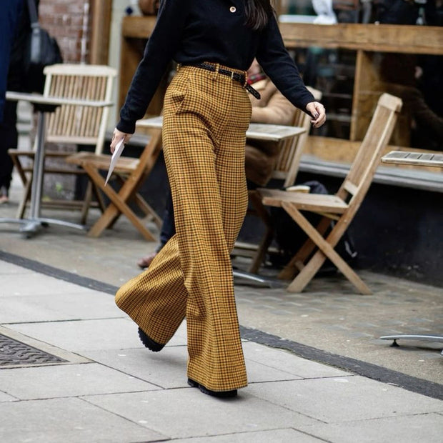 Autumn And Retro Winter Elegant Plaid Loose Wide-leg Pants Trousers