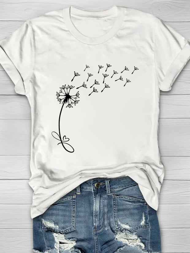 Dandelion Printed Crew Neck Women's T-shirt