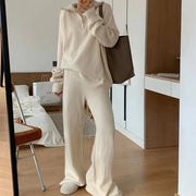 Casual Lapel  Sweater and Wide-leg Pants Two-piece Suit